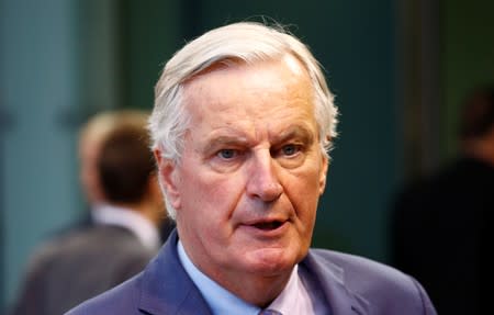 EU's Chief Brexit Negotiator Michel Barnier talks to the media as he arrives to take part in General Affairs council addressing the state of play of Brexit, in Luxembourg