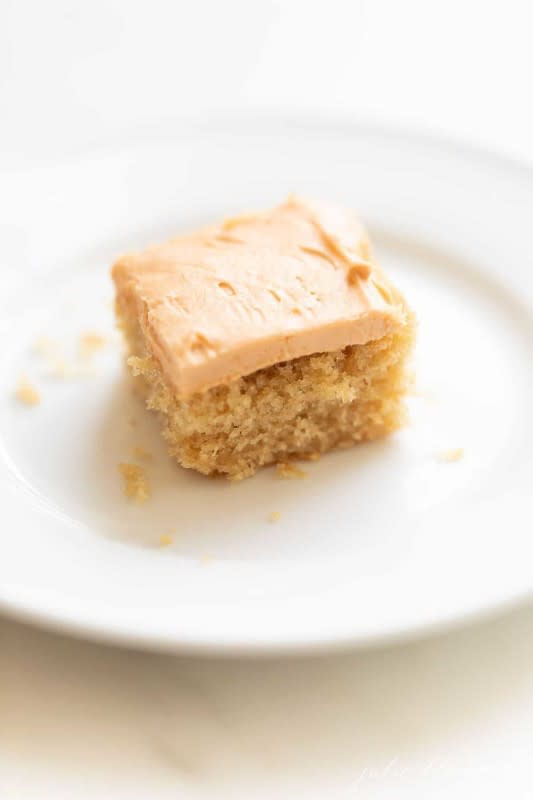 <p>Julie Blanner</p><p>The simplicity and buttery richness of a butterscotch dessert is unforgettable and not to be missed. </p><p><strong>Get the recipe: </strong><a href="https://julieblanner.com/incredible-butterscotch-cake/" rel="nofollow noopener" target="_blank" data-ylk="slk:Old Fashioned Butterscotch Cake;elm:context_link;itc:0;sec:content-canvas" class="link "><strong>Old Fashioned Butterscotch Cake</strong></a></p>