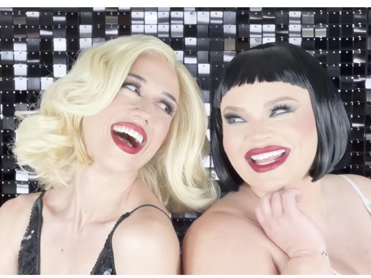 A screenshot of Colleen Ballinger and Trisha Paytas dressed up as characters from Chicago on their new podcast.