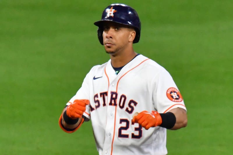 Outfelder Michael Brantley spent the last five seasons with the Houston Astros. File Photo by Maria Lysaker/UPI