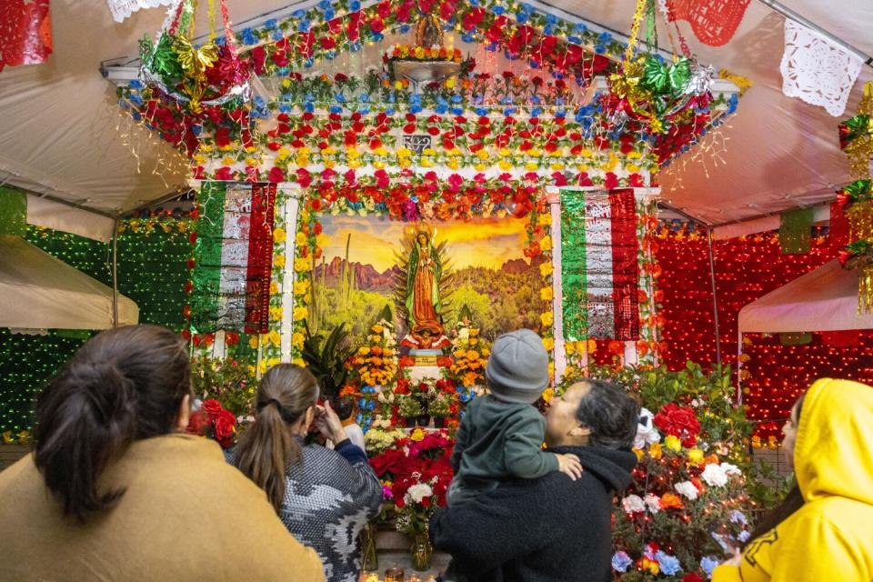 A shrine in honor of the Virgen de Guadalupe at a home in Santa Ana.