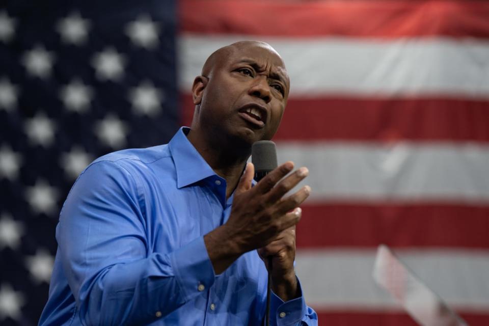 U.S. Senator Tim Scott (R-SC) announces his run for the 2024 Republican presidential nomination at a campaign event on May 22, 2023, in North Charleston, South Carolina. (Photo by Allison Joyce/Getty Images)