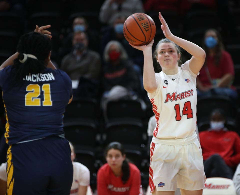 Marist College's Erin Fox takes a shot during Monday's game versus Canisius on January 24, 2022. 