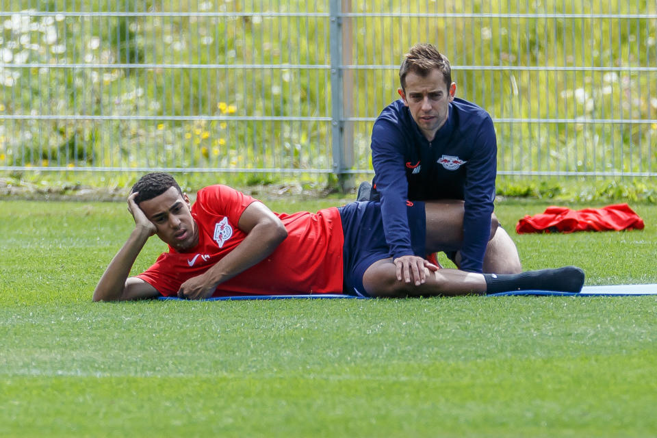 A calf injury will prevent RB Leipzig's Tyler Adams (left) from making his Champions League debut this week against Tottenham. (Getty)
