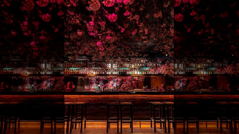 dark floral covered bar