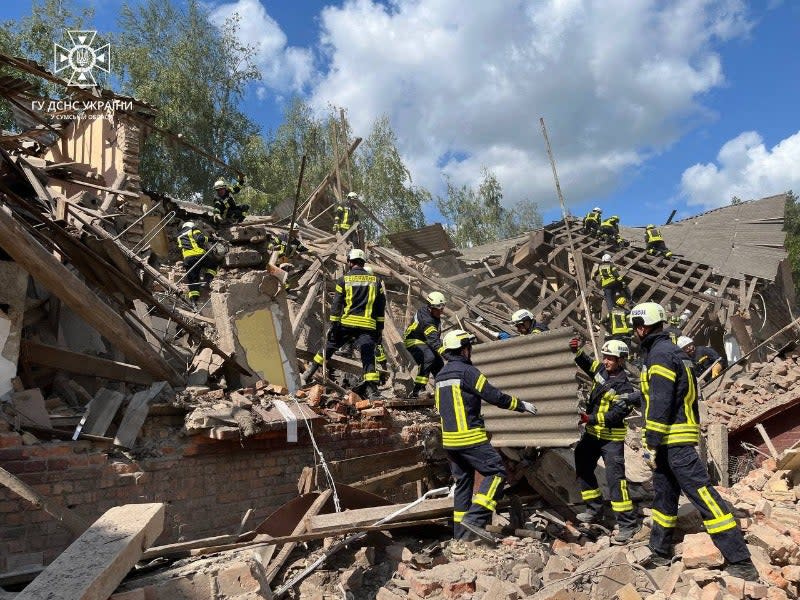 This handout photograph taken and released by the Ukrainian State Emergency Service (Ukrainian State Emergency Servic)