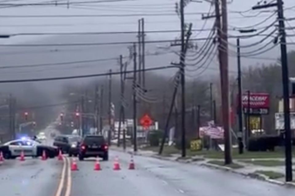 Video also captured utility poles in New Jersey dangerously swaying amid 50 mph winds. Jay Edwards via Storyful