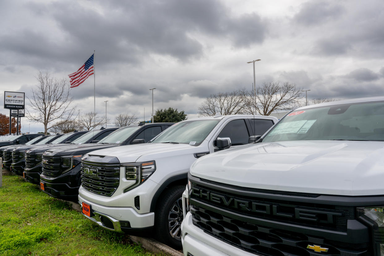 SAN MARCOS, TEXAS - JANUARY 03: Vehicles are seen for sale on the Chuck Nash dealership lot on January 03, 2024 in San Marcos, Texas. Auto sales rose sharply within the first nine months of 2023, with analysts projecting a 13% increase from the prior year once all automakers release their figures. Pent-up demand and the alleviation of shortages due to supply chain hiccups and labor disruptions is being attributed to the gains. (Photo by Brandon Bell/Getty Images)