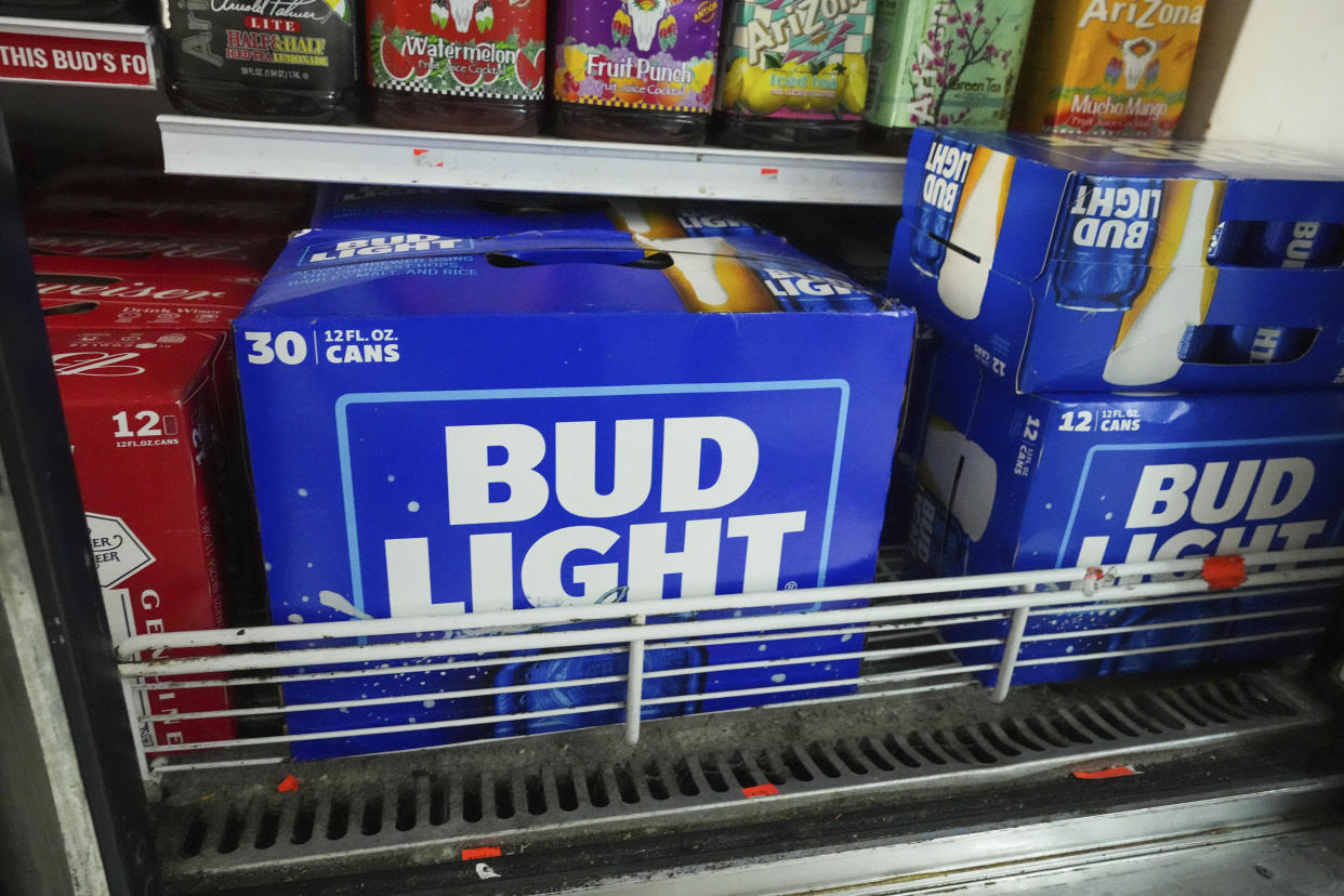 Photo by: Siegfried Anthony/STAR MAX/IPx 2023 4/15/23 Cans of Bud Light beer are seen on Saturday April 15, 2023, in New York City. Bud Light's partnership with a transgender influencer, has sparked calls for a boycott of Anheuser-Busch products.