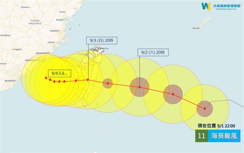 海葵颱風預測路徑。（圖／翻攝自「天氣風險 WeatherRisk」臉書）