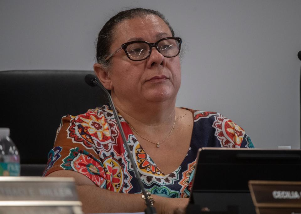 Stockton Unified School District board president Cecilia Mendez presides over a town hall meeting about the critical grand jury report at the SUSD headquarters in downtown Stockton. 