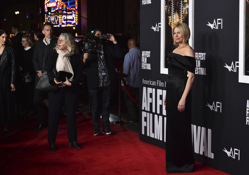 Michelle Williams arrives at the premiere of "The Fabelmans" as part of AFI Fest, Sunday, Nov. 6, 2022, in Los Angeles. (Photo by Jordan Strauss/Invision/AP)