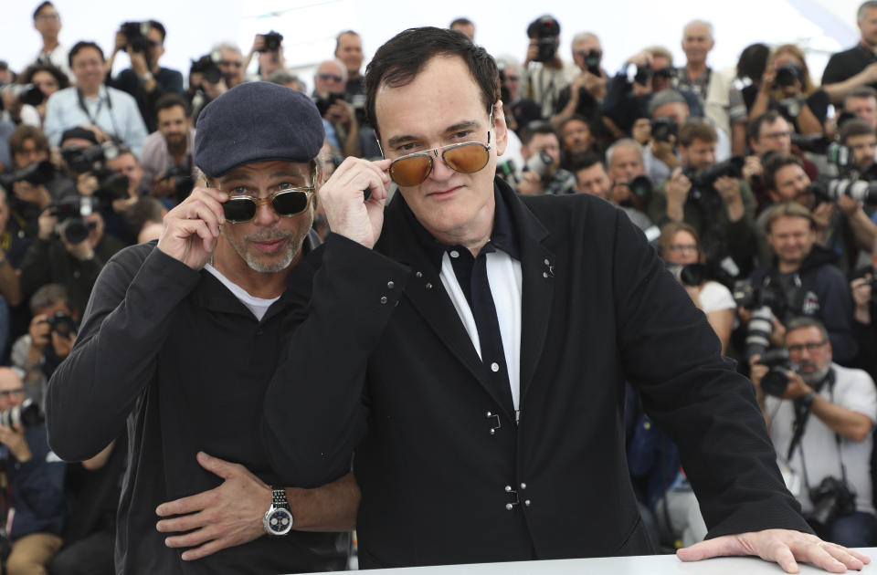 Actor Brad Pitt, left, and director Quentin Tarantino pose for photographers at the photo call for the film 'Once Upon a Time in Hollywood' at the 72nd international film festival, Cannes, southern France, Wednesday, May 22, 2019. (Photo by Vianney Le Caer/Invision/AP)