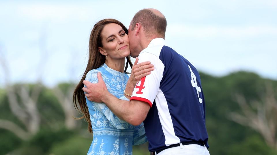 William and Kate embrace and kiss at the Royal Charity Polo Cup 2023