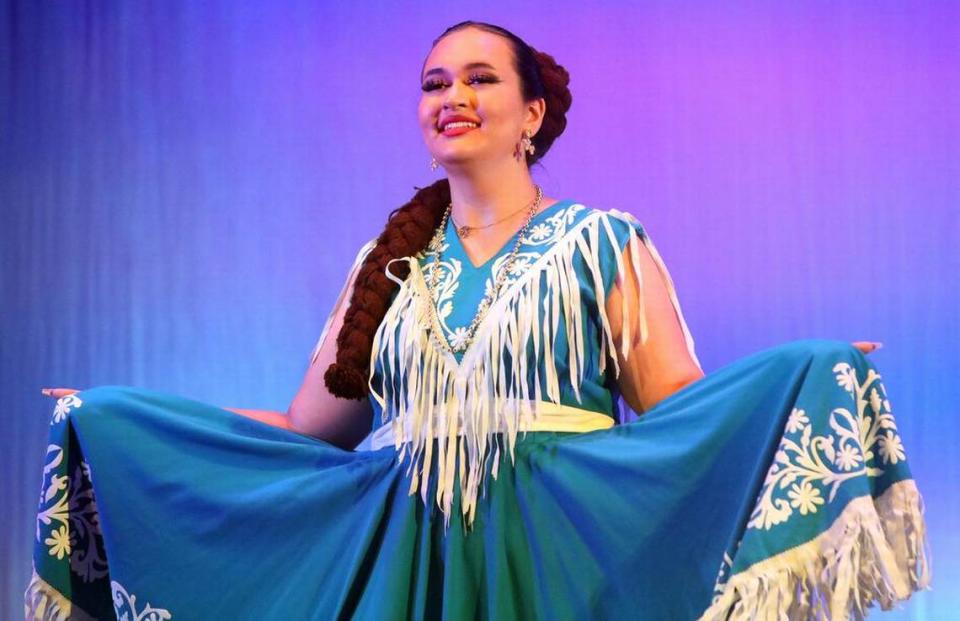 Forest Dávila performs ‘Ocampo Pueblo Bonito’ from Tamaulipas at the Central East Danzantes de Tláloc 25th anniversary show at the Performing Arts Center on May 26, 2023.
