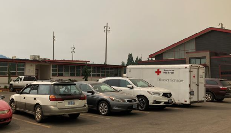 The American Red Cross has set up a shelter for evacuees of the Lookout and Bedrock wildfires at Lowell High School southeast of Eugene.