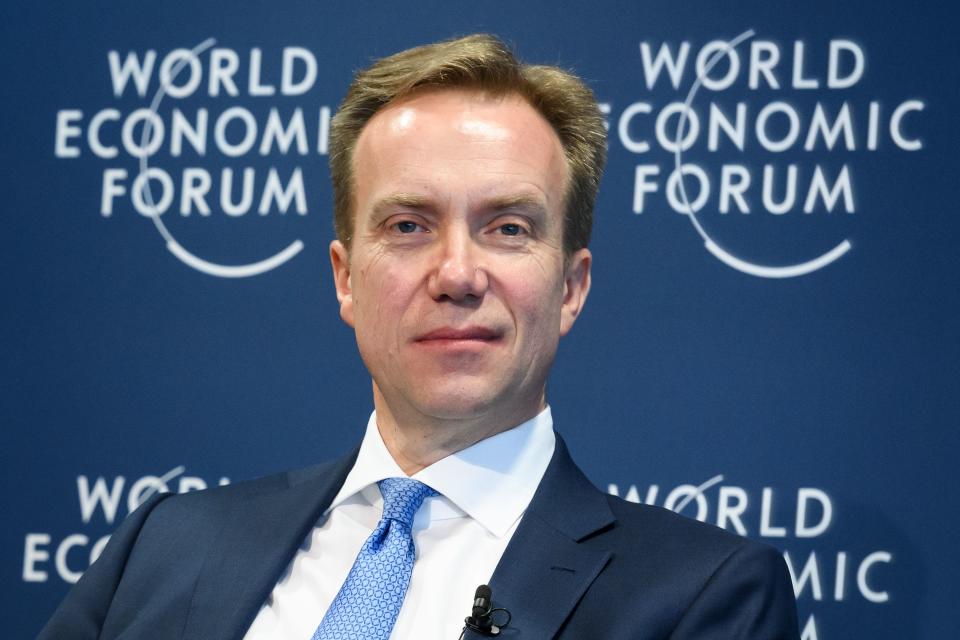 World Economic Forum (WEF) President Borge Brende at a press conference ahead of the WEF 2018 Annual Meeting, on January 16, 2018 in Cologny, near Geneva.