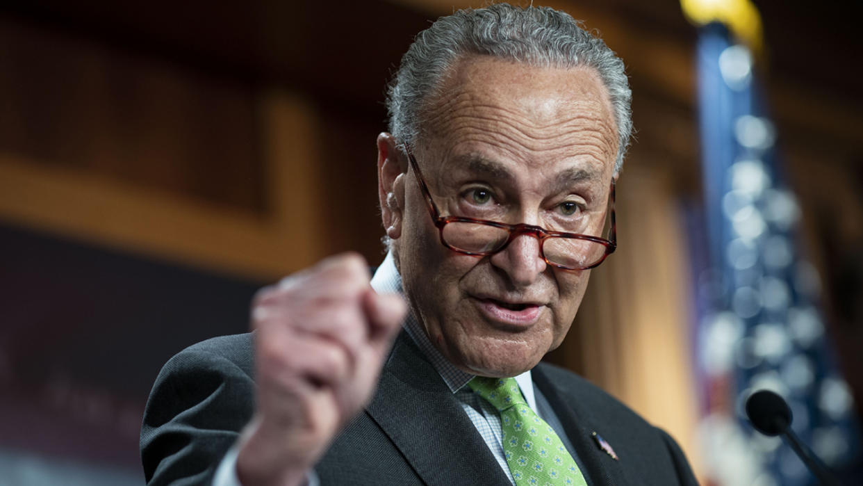 Senate Majority Leader Chuck Schumer, D-N.Y., at a news conference on the Child Tax Credit at the U.S. Capitol on Thursday. 