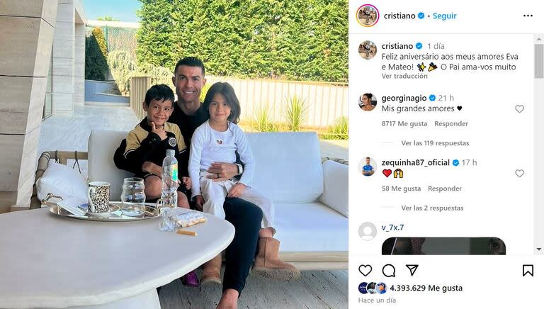 Cristiano Ronaldo celebró el cumpleaños de sus hijos Mateo y Eva María