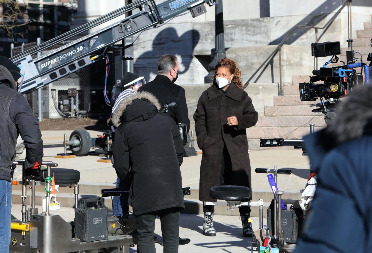 Queen Latifah is seen on the set of "The Equalizer" on Jan. 6, 2021, in Passiac, New Jersey.