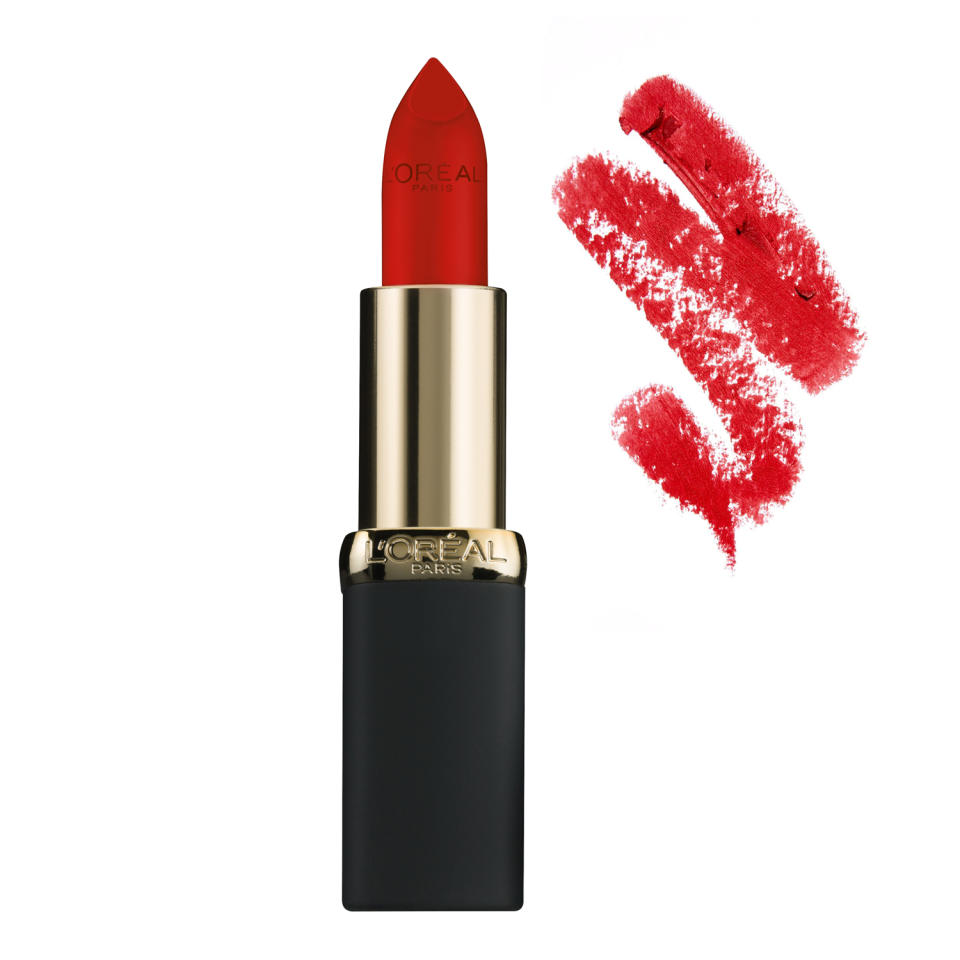 <p>“Putting on a bright lipstick is such a great way to lift your mood. I like this classic, punchy red.”</p> <p><strong>Buy It!</strong> L’Oréal Paris Colour Riche Lipstick in Devil’s Matte-Vocate, $6; <a href="https://goto.walmart.com/c/249354/565706/9383?subId1=PEOThe8BeautyProductsGemmaChanCantLiveWithoutjfields1271StyGal12711930202105I&u=https%3A%2F%2Fwww.walmart.com%2Fip%2FL-Oreal-Paris-Colour-Riche-Matte-Lipcolour-Devil-s-Matte-Vocate-Red-0-13-oz%2F45750380" rel="sponsored noopener" target="_blank" data-ylk="slk:walmart.com;elm:context_link;itc:0;sec:content-canvas" class="link ">walmart.com</a></p>