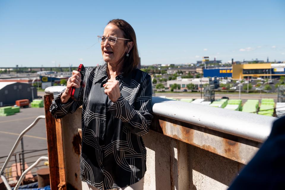 Susan Gibbs, president of the SS United States Conservancy, talks about her grandfather William Gibbs, who designed the ship, on Saturday, May 6, 2023.