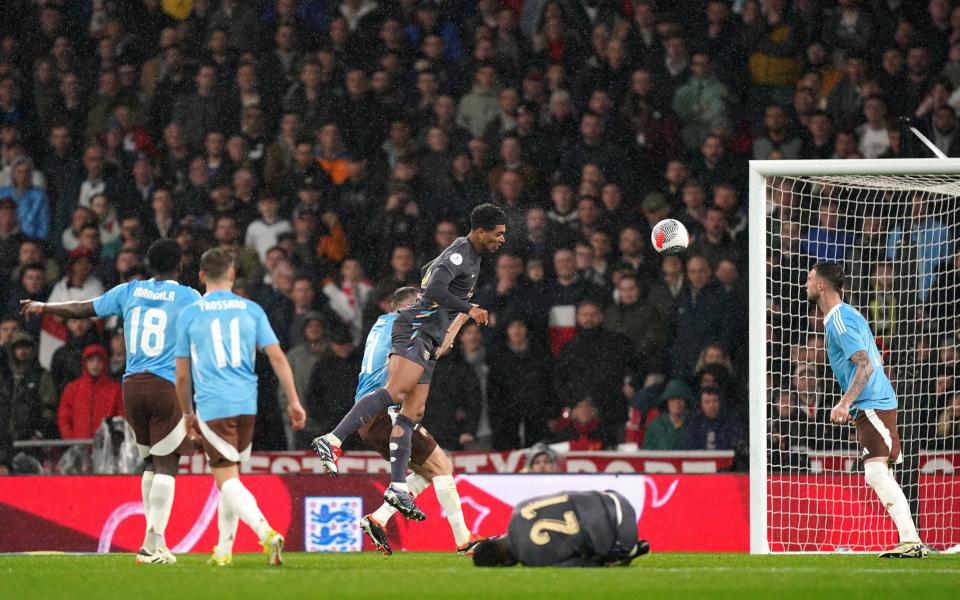 England's Jude Bellingham attempts a shot on goal during the international friendly match