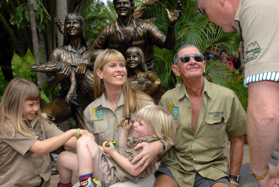 John Stainton (leaning in) with the Irwins and Steve's father Bob in 2007. Photo: Getty Images