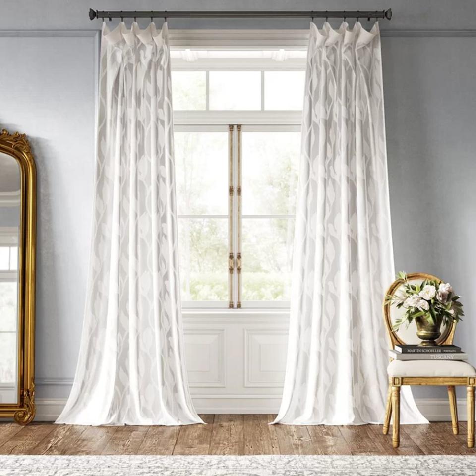 <p>Known for their affordable prices and quick delivery, Wayfair has tons of window treatments for you to pick from, everything from floor-skimming drapery to light-filtering valances. Make a statement with your curtains by going for something with big florals, geometric patterns, or sparkly embellishments. </p><p><a class="link " href="https://go.redirectingat.com?id=74968X1596630&url=https%3A%2F%2Fwww.wayfair.com%2Fdecor-pillows%2Fpdp%2Fkelly-clarkson-home-euphony-damask-sheer-rod-pocket-single-curtain-panel-w002844674.html&sref=https%3A%2F%2Fwww.goodhousekeeping.com%2Fhome-products%2Fg34524563%2Fbest-places-to-buy-curtains%2F" rel="nofollow noopener" target="_blank" data-ylk="slk:SHOP NOW;elm:context_link;itc:0;sec:content-canvas">SHOP NOW</a></p>