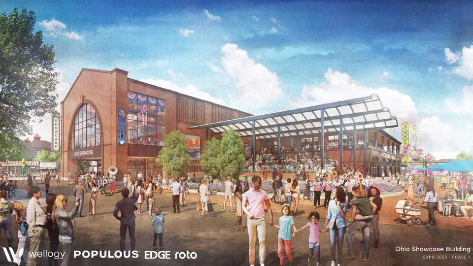 The Ohio Showcase building, as seen in a rendering, will include a food hall and other uses, at the Ohio Expo Center & State Fairgrounds.