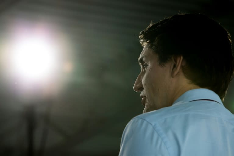 Liberal leader Justin Trudeau speaks at a rally at Goodwill Industries during a campaign stop in London, Ontario on October 7, 2015