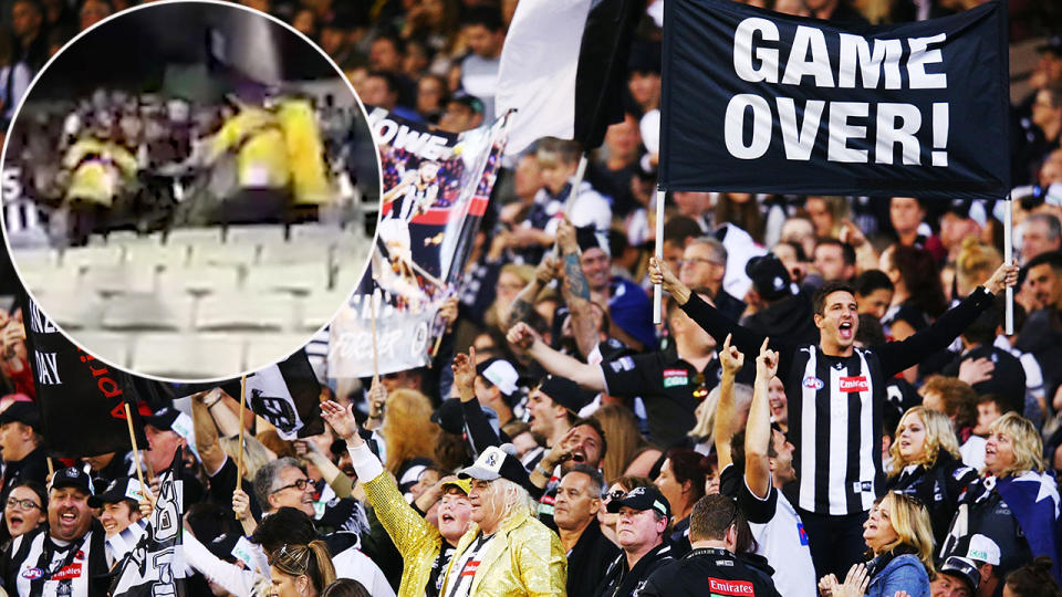 Violent scenes marred a great win for Collingwood supporters. Pic: Getty