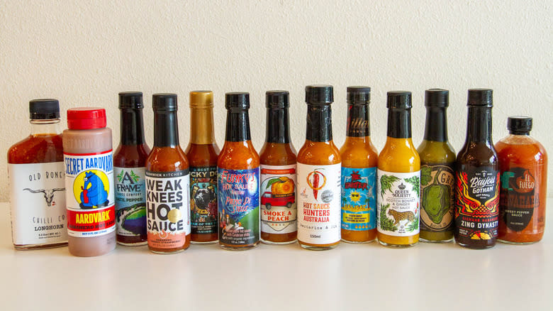 Variety of hot sauce bottles