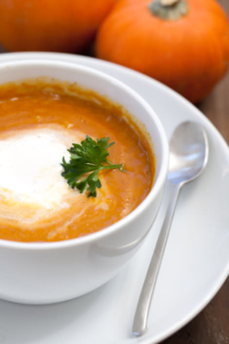 Make your inner vegetarian squeal with delight with this pumpkin bisque.
