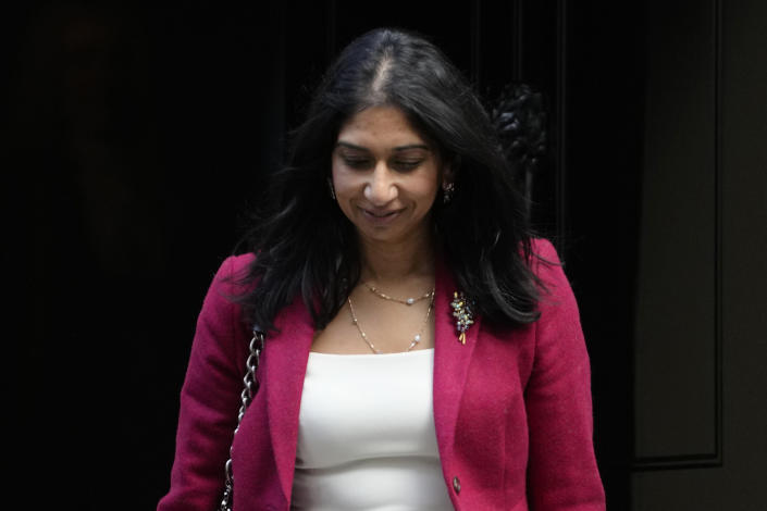 Britain's Home Secretary Suella Braverman leaves 10 Downing Street after attending a cabinet meeting in London, Tuesday, Nov. 1, 2022. (AP Photo/Kirsty Wigglesworth)