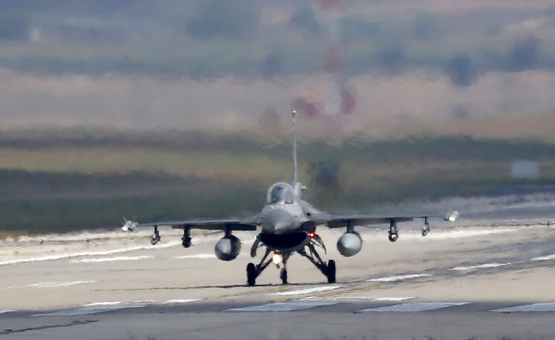 FILE PHOTO: A Turkish Air Force F-16 fighter jet lands at Incirlik air base in Adana, Turkey