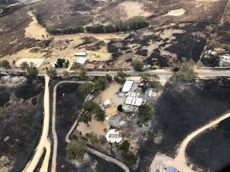 An aerial view shows the aftermath of bushfires in Bairnsdale