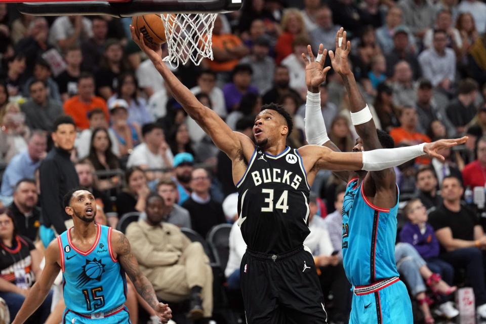 Giannis Antetokounmpo led the Bucks back into the playoffs with a strong performance Tuesday night.