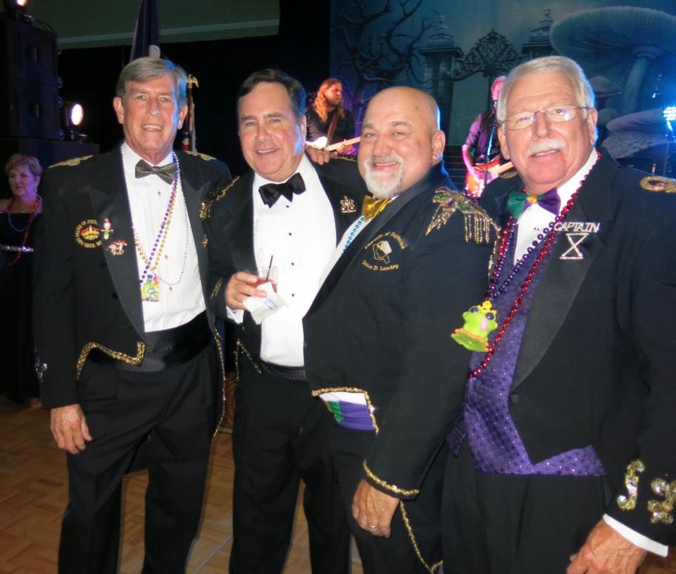 A Captain's Council on the dance floor for former Justinian captains: Deryl Medlin, Greg Batt, Brian Landry and Claude Bookter on August 12, 2023.