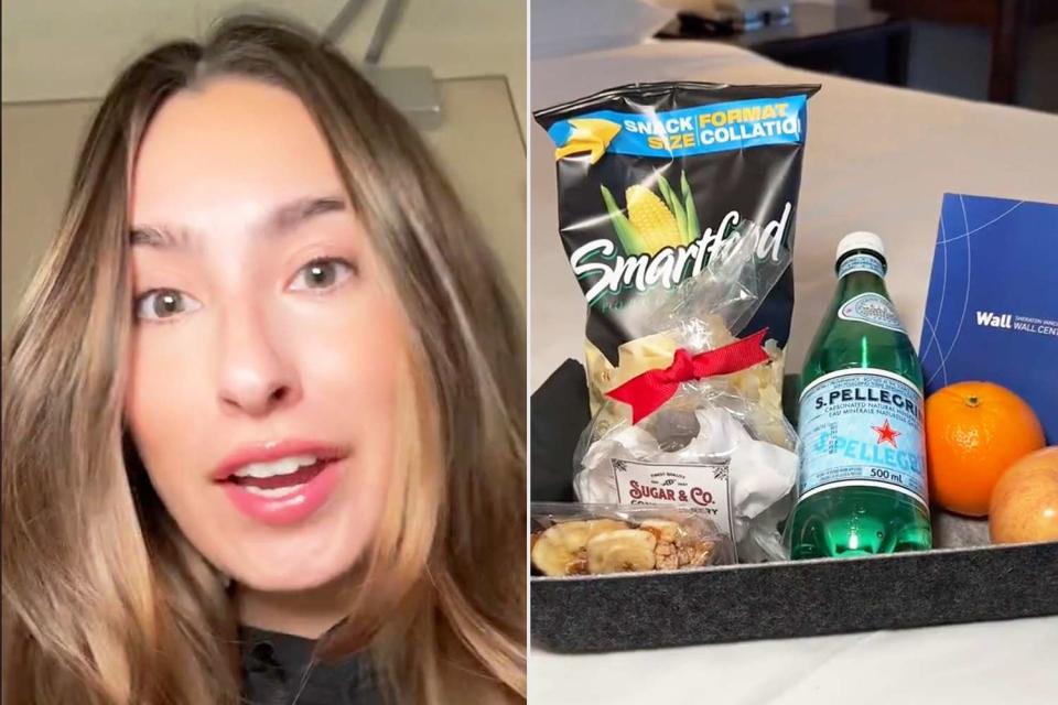 <p>thejuliabaird/TikTok</p> Julia Baird (left), one of her hotel gift baskets