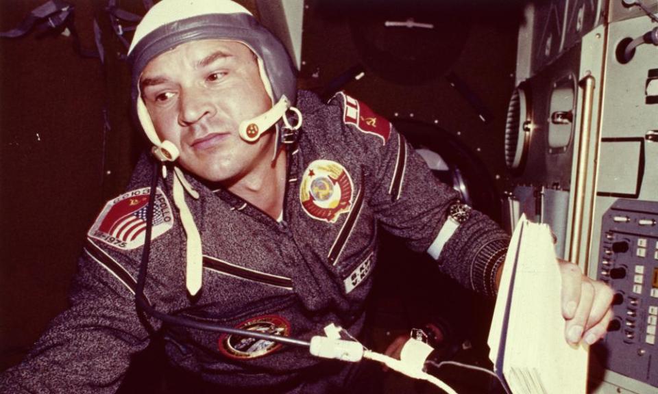 Alexei Leonov aboard the Soyuz spacecraft in 1975.