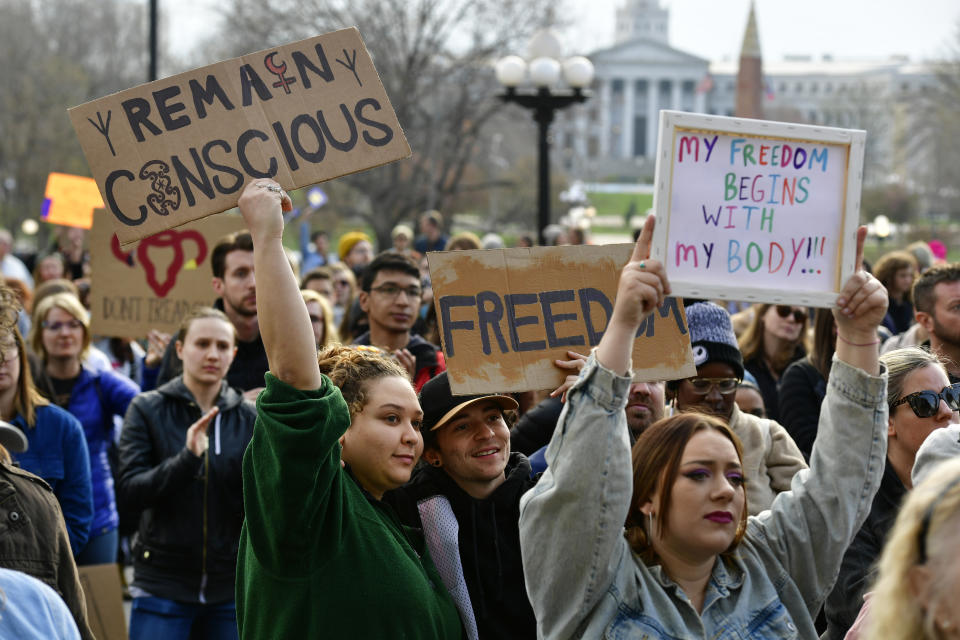 Hundreds of people gather in support of abortion rights at a rally outside of the Colorado State Capitol building in Denver on Tuesday. (Helen H. Richardson/MediaNews Group/The Denver Post via Getty Images)