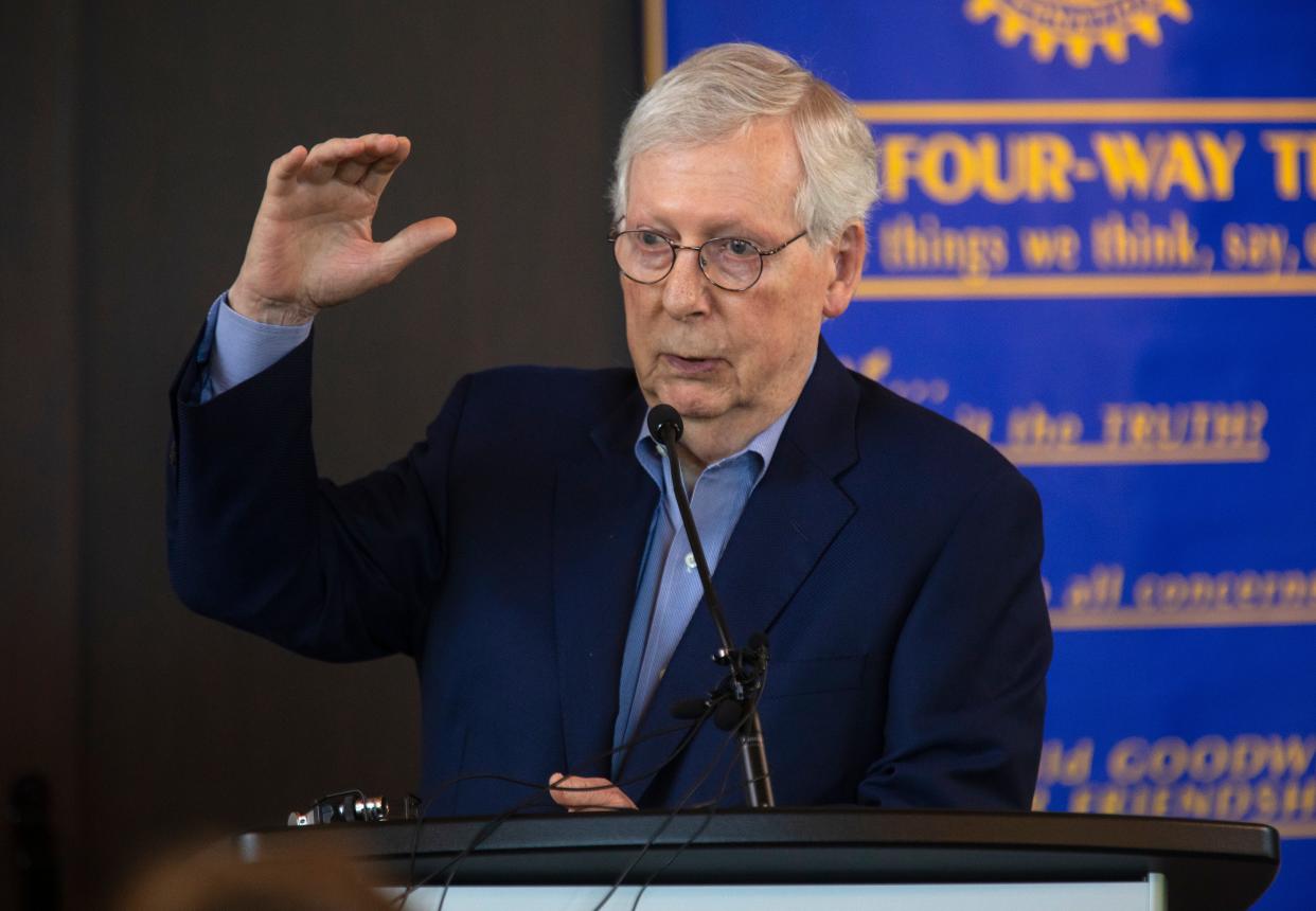 U.S. Senator Mitch McConnell (R-Kentucky) speaks at the Rotary Club of Florence, Kentucky, Monday, June 27, 2022.