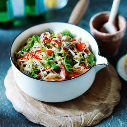 Linguine with crab, chilli, lemon and rocket recipe from 'Family Feasts on a Budget' by Slimming World