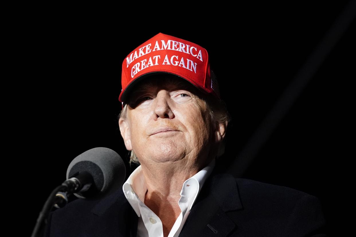 Former President Donald Trump pauses as he speaks at a rally Jan. 15, 2022, in Florence, Ariz. (Ross D. Franklin/AP)