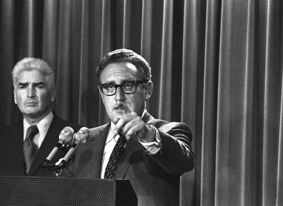 Henry Kissinger during a White House news briefing in October 1972 (AP)