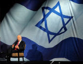 <p>Israeli President Shimon Peres takes part in an onstage discussion with journalist Campbell Brown at the Beverly Hilton Hotel, Thursday, March 8, 2012, in Beverly Hills, Calif. (AP Photo/Chris Pizzello) </p>