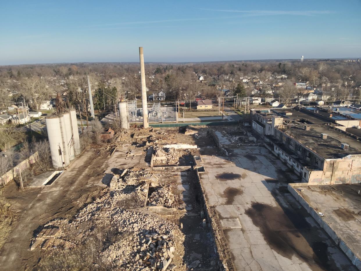 An aerial view facing north of the old Drewrys Brewery site, at 1408 Elwood Ave., captured by the South Bend Fire Department in December 2023. The photo shows what remains at the site after crews removed more than 13,000 tons of demolition debris.