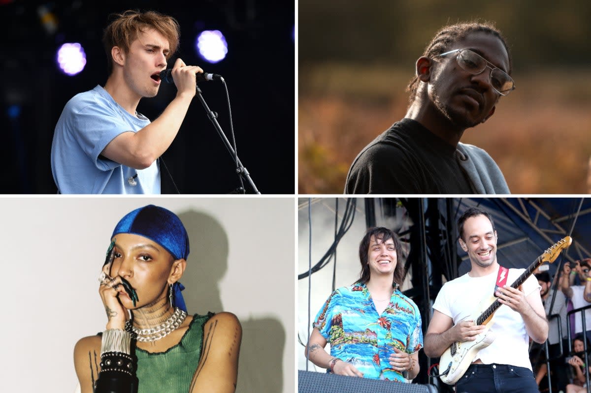 Let the music play: (clockwise from top left) Sam Fender, Parris, The Strokes, Alewya  (Getty Images/Daniel Naylor/Joseph Echenique)