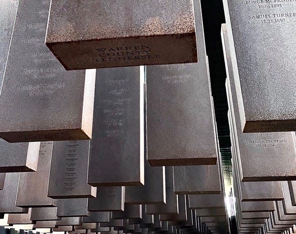 Lynching victims’ names and dates of their murders are etched into metal rectangular blocks at the National Memorial for Peace and Justice.
(Credit: Rosemary Davis)